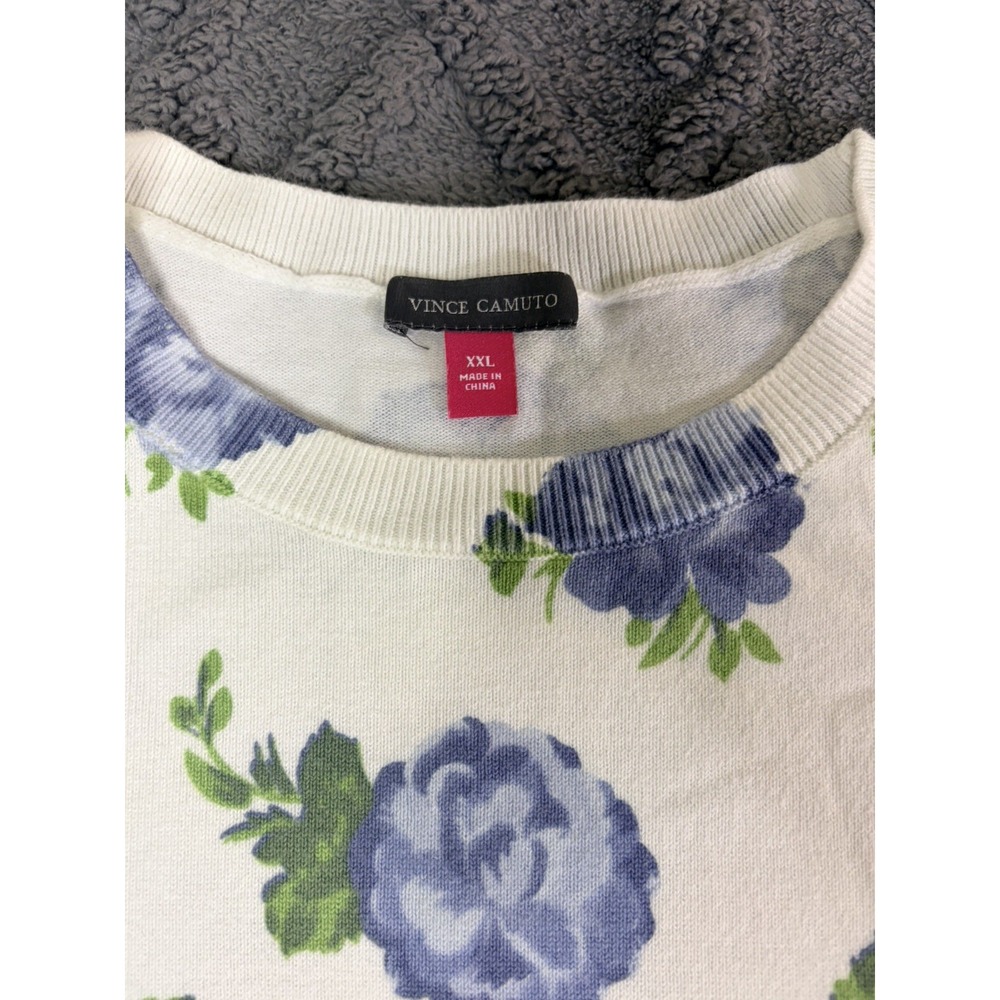 Vince Camuto Women's XL Floral Short Sleeve Sweater Blue White - Picture 2 of 8
